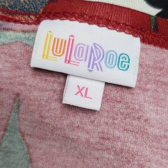 LuLaRoe Women’s Julia Dress XL Red Green Blue Abstract Fruit Leaf Print Stretchy - Picture 4 of 6